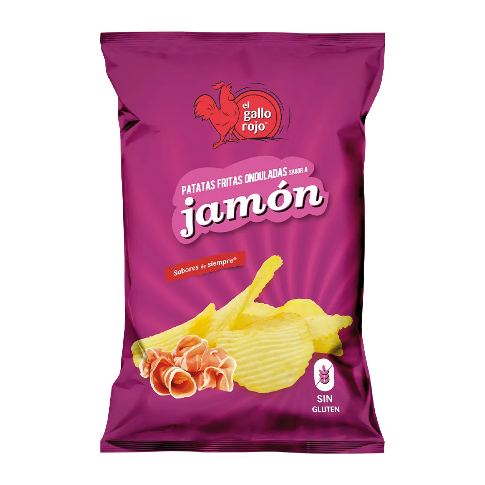 PAPAS ONDULADA JAMON GALLO ROJO 40GR 14U